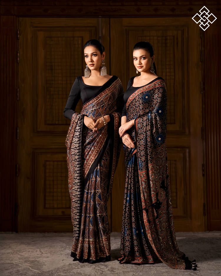 Midnight Ember Heavily Embellished Party Saree