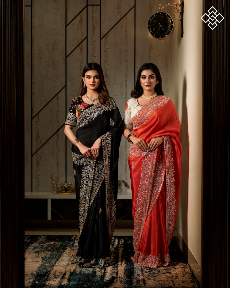 Intricate Silver Zari Work Organza Saree