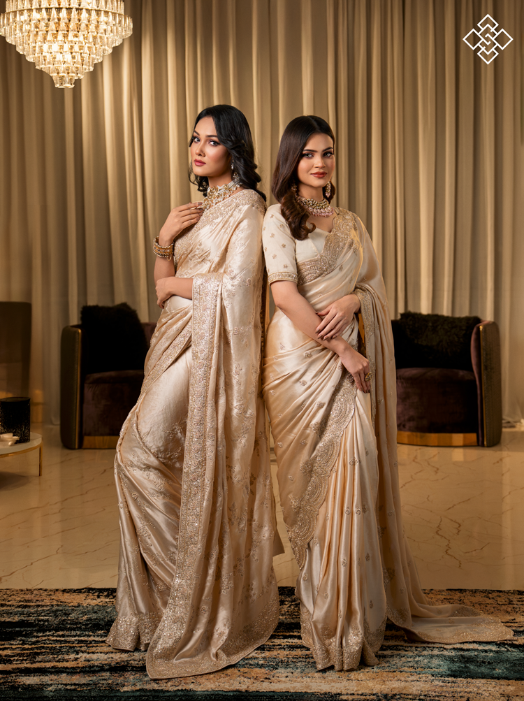 Bridal Ivory Heavy Zari Work Satin Saree